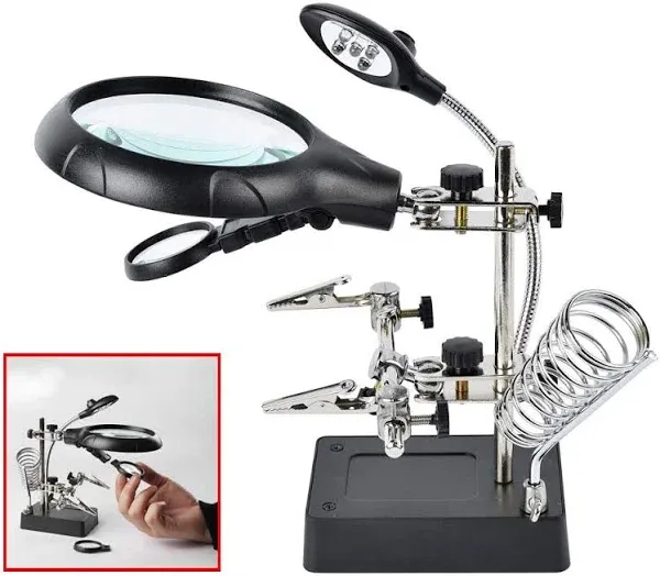 2.5X 7.5X 10X LED Light Helping Hands Magnifier Soldering Station,Magnif<wbr/>ying Gla