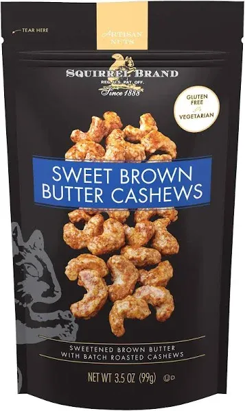 Squirrel Brand Sweet Brown Butter Cashews, 3.5 Ounces Gluten Free, Vegetarian