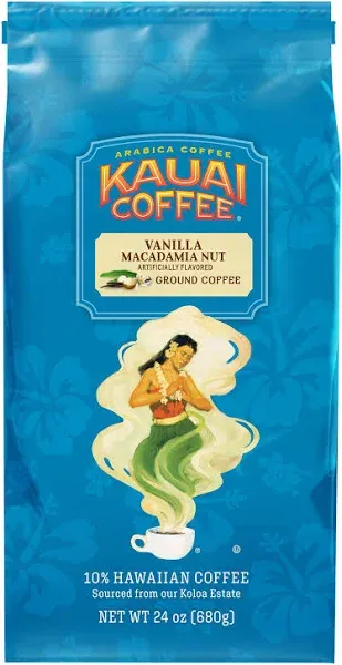 100% KAUAI HAWAII COFFEE - Vanilla Macadamia Nut Flavor - Ground - Free Shipping - Direct From Hawaii - 7oz