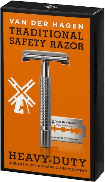 Van Der Hagen® Men’s Traditional Safety Razor Kit (includes 5 blades), Chrome