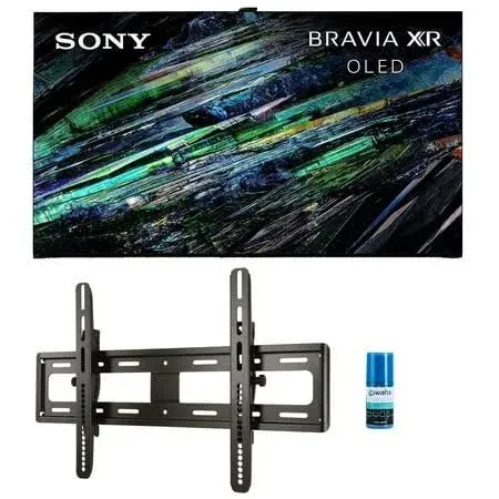 Sony QD-OLED 4K UHD Smart Google TV with AI Upscaling with a Sanus VMPL50A-B1 Tilting Wall Mount for 32 Inch-85 Inch Flat Screen TVs