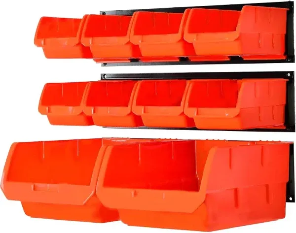  8-Bin Storage Bins Garage Rack System 2-Tier Tool 10Bins+3Rails Orange