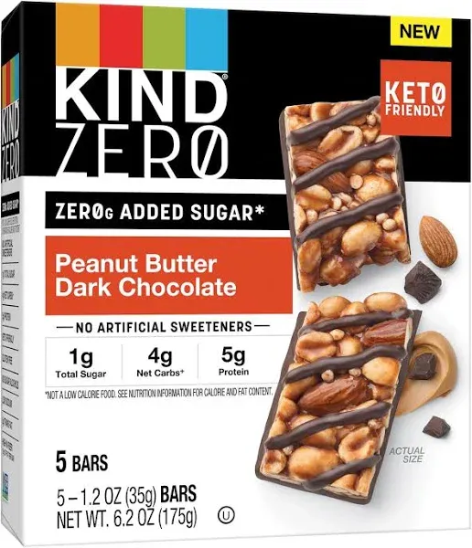 KIND Keto Friendly Snacks Bars, Peanut-Butter-Dark Chocolate (1.2 oz, 5 ct)