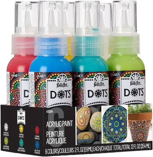 FolkArt Dots Set, 6 Piece Acrylic Paint Kit Featuring 6 Colors for DIY Indoor & Outdoor Multi-Surface Craft Projects, 49904