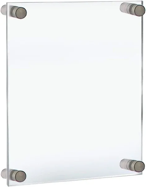 Azar Displays, 105514, Floating Acrylic Wall Frame with Silver Hardware Stand Off Caps, Clear Hanging Photo Frame Display Mount with Frameless Border, Glass-Like Frame for Large Prints, 8.5" x 11"