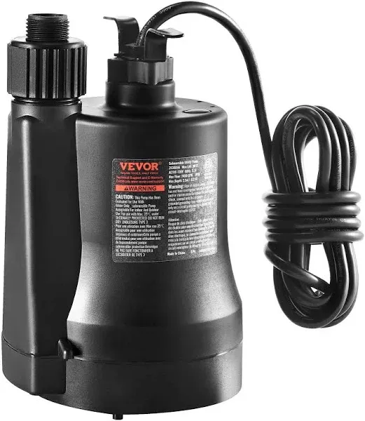 VEVOR 1/3 HP 2450 GPH High Flow 30 ft Head Submersible Water Pump