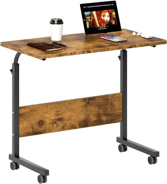 soges Computer Desk, Laptop Table, Height-Adjustable PC Table with Wheels, Surface with Incision as Stand for Pad, Tablet, Mobile Phone