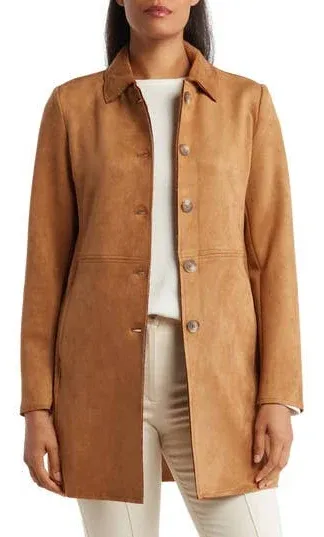 T Tahari Faux Suede Car Coat