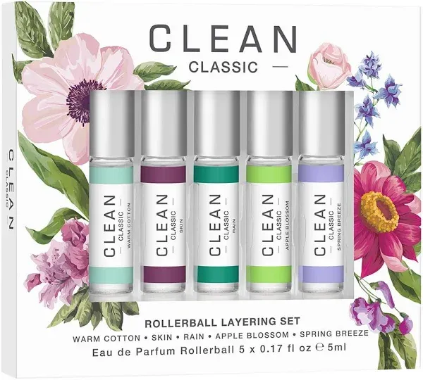 CLEAN ~ CLEAN CLASSIC ROLLERBALL LAYERING COLLECTION ~ 5 PIECE SET 0.17 OZ EACH