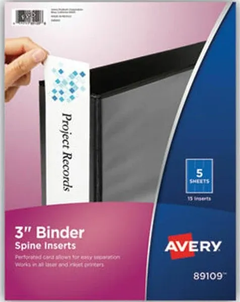 Avery Binder Spine Inserts 3" Spine Width