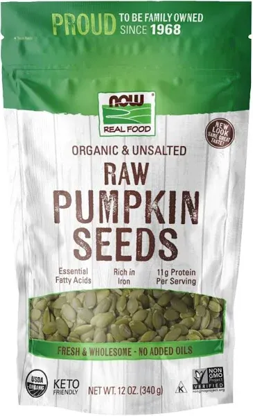 NOW Real Food® - Raw Pumpkin Seeds, Unsalted - 16 oz (454 Grams)