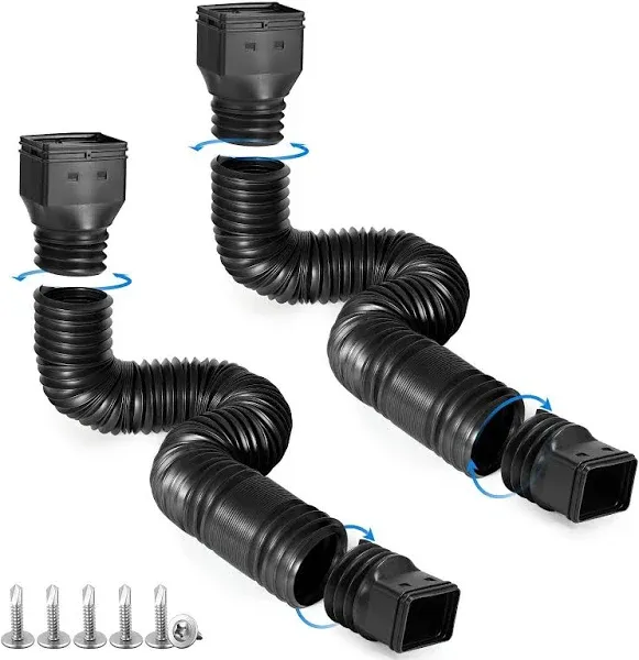 Black-2pack Rain Gutter Downspout Extensions Flexible, Drain Downspout Extend...