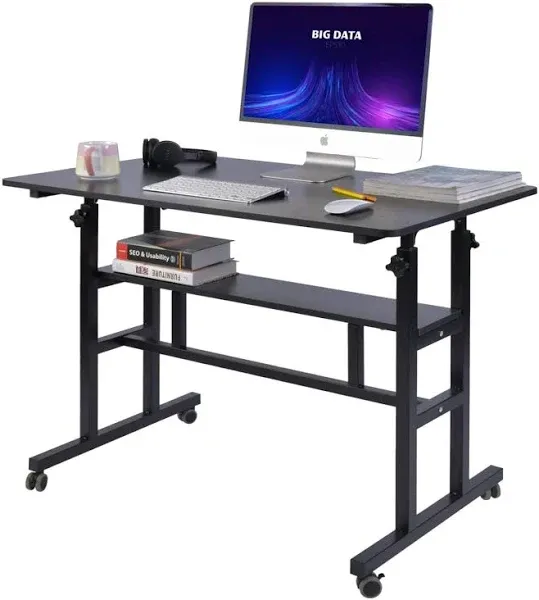 Mobile Standing Desk, Adjustable Computer Desk Rolling Laptop Cart on Wheels ...