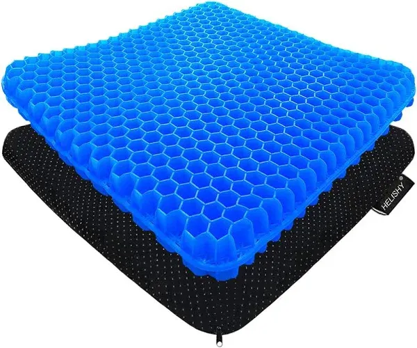 Gel Seat Cushion, Egg Seat Cushion Wheelchair Cushion with Non-Slip Cover, Breathable Chair Pads Honeycomb Design Absorbs Pressure Points for Car Office Chair Wheelchair (Blue)