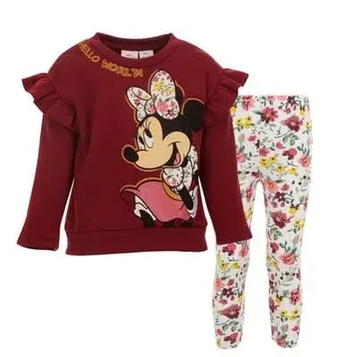 Disney Minnie Mouse Toddler Girls Pullover Fleece Sweatshirt and Leggings Outfit Set