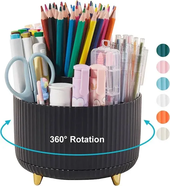 Lolocor Desk Pencil Pen Holder 5 Slots 360 Degree Rotating Pen Organizer Desk Pencil