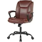 PayLessHere PU Leather Task Chair Home Office Chair Ergonomic Desk Chair with Lumbar Support and Armrests Adjustable Features with Mid Back Swivel