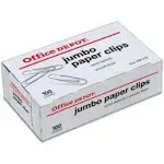 Office Depot&reg; Brand Paper Clips, Jumbo, Silver, Box Of 100 Clips, 10004BX