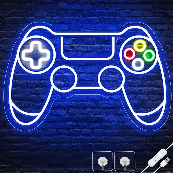 Gamer Neon Sign, Gamepad Shaped LED Neon Sign for Gamer Room Decor, Gaming Neon 