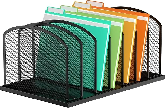 Desk File Organizer 7 Sections Upright Mesh File Sorter Organizer for Desk, Office Organization File Holder for Home, Office & Classroom (Black, 1Pack)