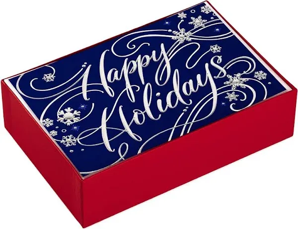 Hallmark Boxed Holiday Cards Happy Holidays 40 Blue and Silver Cards with Envelopes