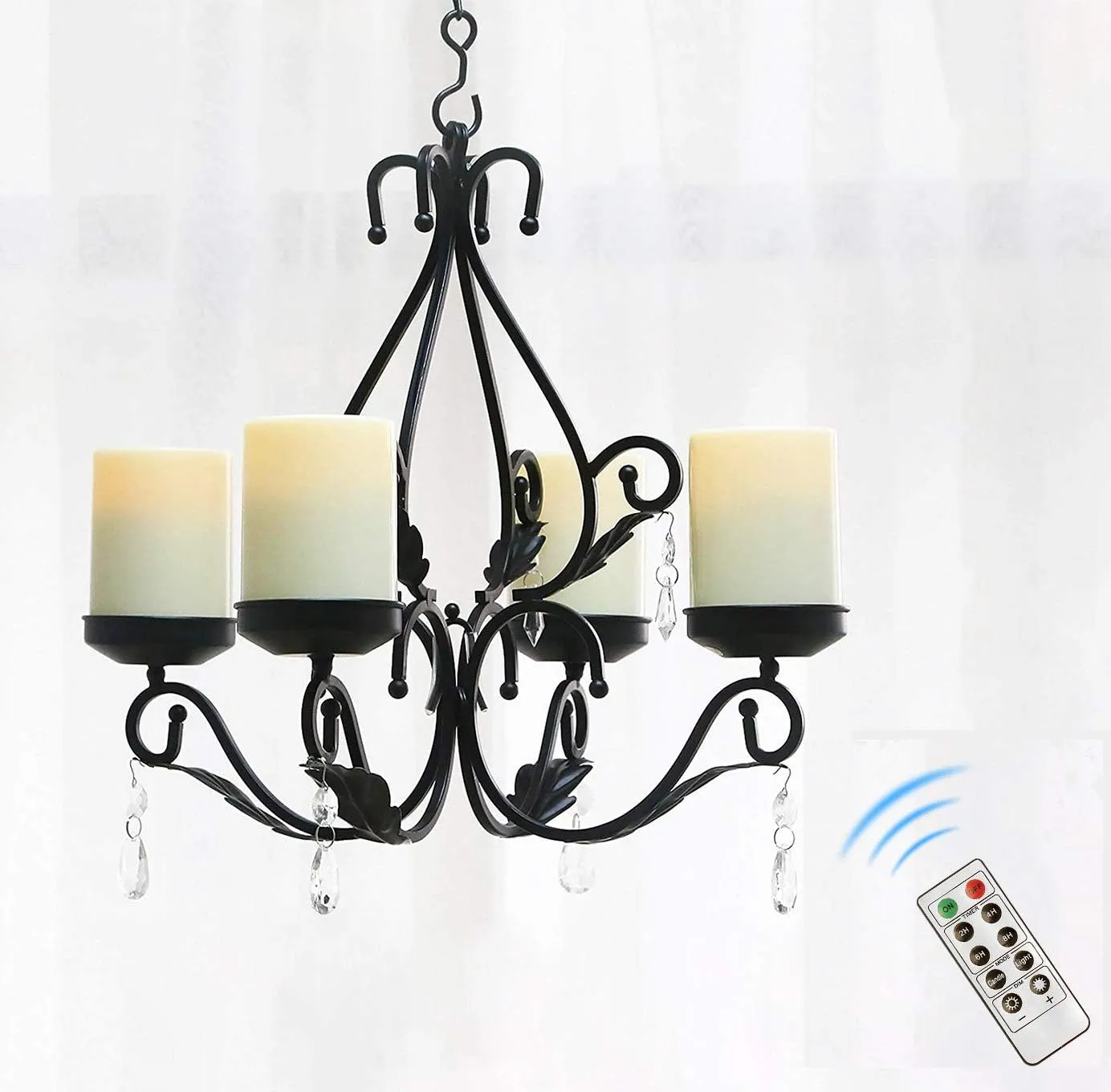 3 in 1 Lighting Chandelier with 4Pcs Battery Operated Led Candle with Remote, Ta