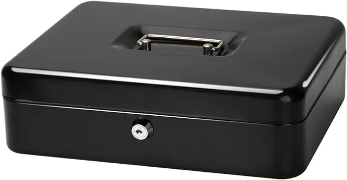 Jssmst Locking Metal Cash Box with Money Tray,Lock Box,Black x Large