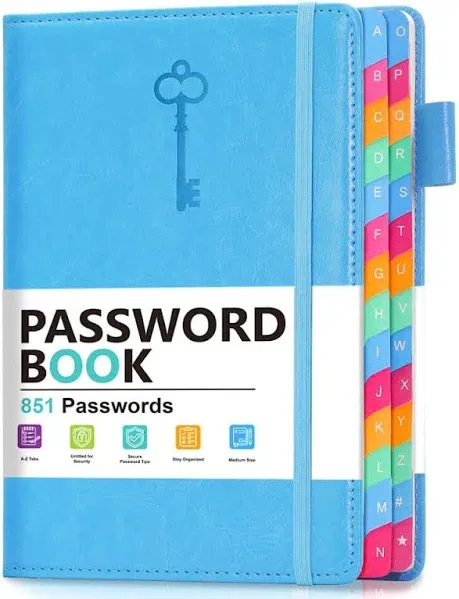 Password Keeper Book with Colorful Alphabetical Tabs, Hardcover Password Log-book for Internet Password and Website Address, 5.8"×8.4" Password Notebook for Home Office (Black)