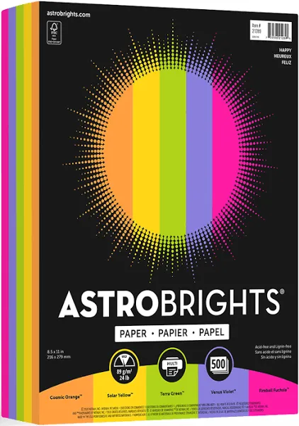 Astrobrights Assorted Color Premium Paper(24 lb/ 8.5x11&#034; /500 Sheets (21289) NEW