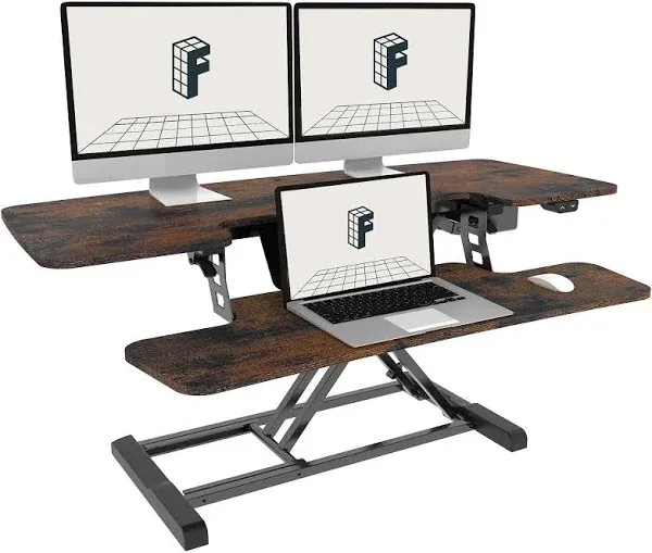 FLEXISPOT Electric Standing Desk Converter 42" Height Adjustable Desk 55 LBS Weight Capacity Motorized Stand up Desk Riser for Office Home,Rustic Color