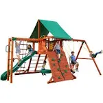 Gorilla Playsets Sun Valley II Wooden Swing Set with Monkey Bars, Tire Swing, and Green Vinyl Canopy