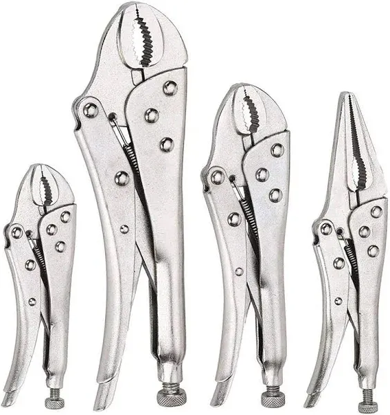 FASTPRO 4-piece Locking Pliers Set, 5", 7" and 10" Curved Jaw Locking Pliers, 6-1/2" Long Nose Locking Pliers Included, Vice Grip Wrench Set