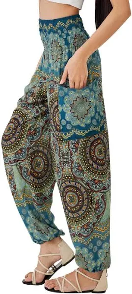 Joob Joob Womens Flowy Boho Pants Harem Loose Yoga Pants Casual Bohemian Hippie Pajama Lounge Comfy Elephant Pajama Pants Onyx, Onyx