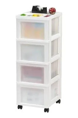 4-Drawer Plastic Storage Cart W/Organizer Top Wheels Adult White/Pearl Offices