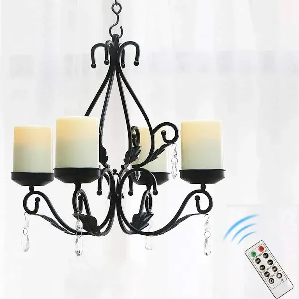 GiveU 3 in 1 Lighting Chandelier with 4pcs Battery Operated LED Candle with Remote, Table Centerpiece for Indoor or Outdoor Gazebo, Patio Decoration