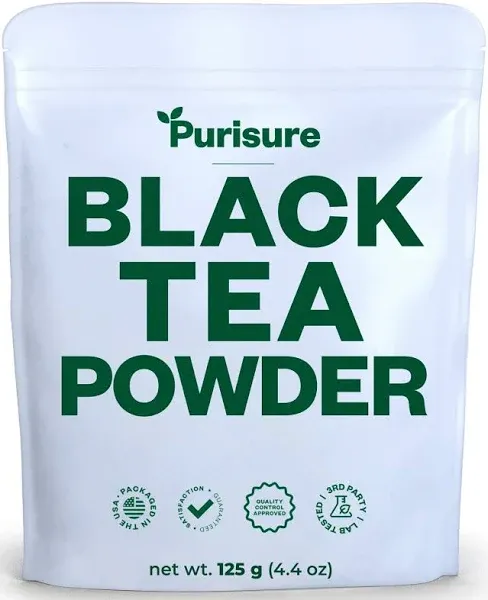 Purisure Instant Black Tea Powder, 125g, Pure Formula, Quick Dissolve for Hot/Cold Tea, Unsweetened Instant Tea Powder for Beverages, Baking, Energy & Health Boost, No Additives, Non-GMO, 125 Servings