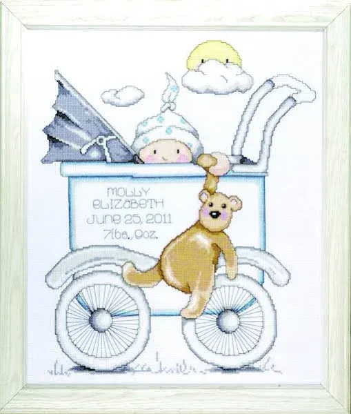 Tobin Baby Buggy Boy Birth Record Counted Cross Stitch Kit