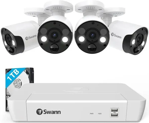 Swann Home Security Camera System with 1TB 8 Channel 4 Cam POE Cat5e NVR