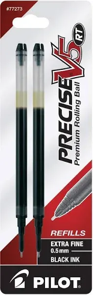 Pilot 77273 Precise V5 RT Black Ink Extra-Fine Point Rolling Ball Retractable Pen Refill - 2/Pack