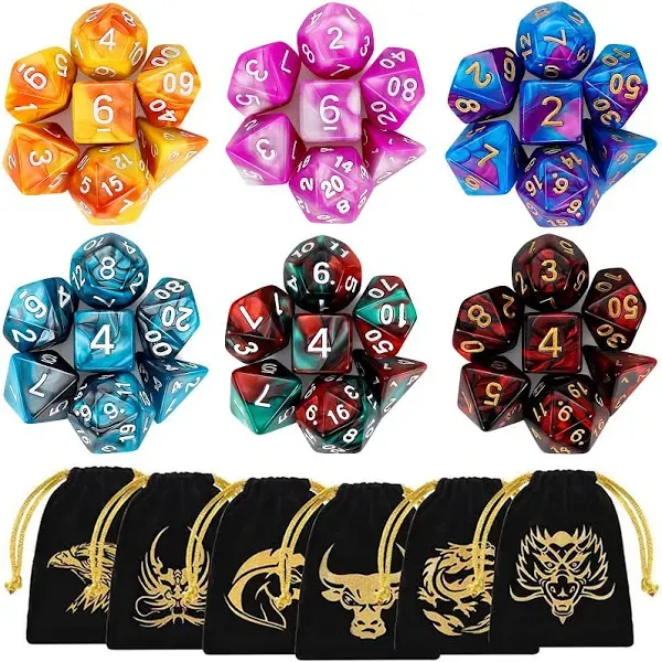 Lot Of 42 DnD Dungeons And Dragons Dice 6 Sets With Pouch DD Toys Games Kids US