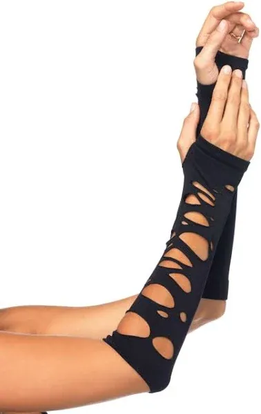 LEG AVENUE DISTRESSED ARM WARMERS BLACK