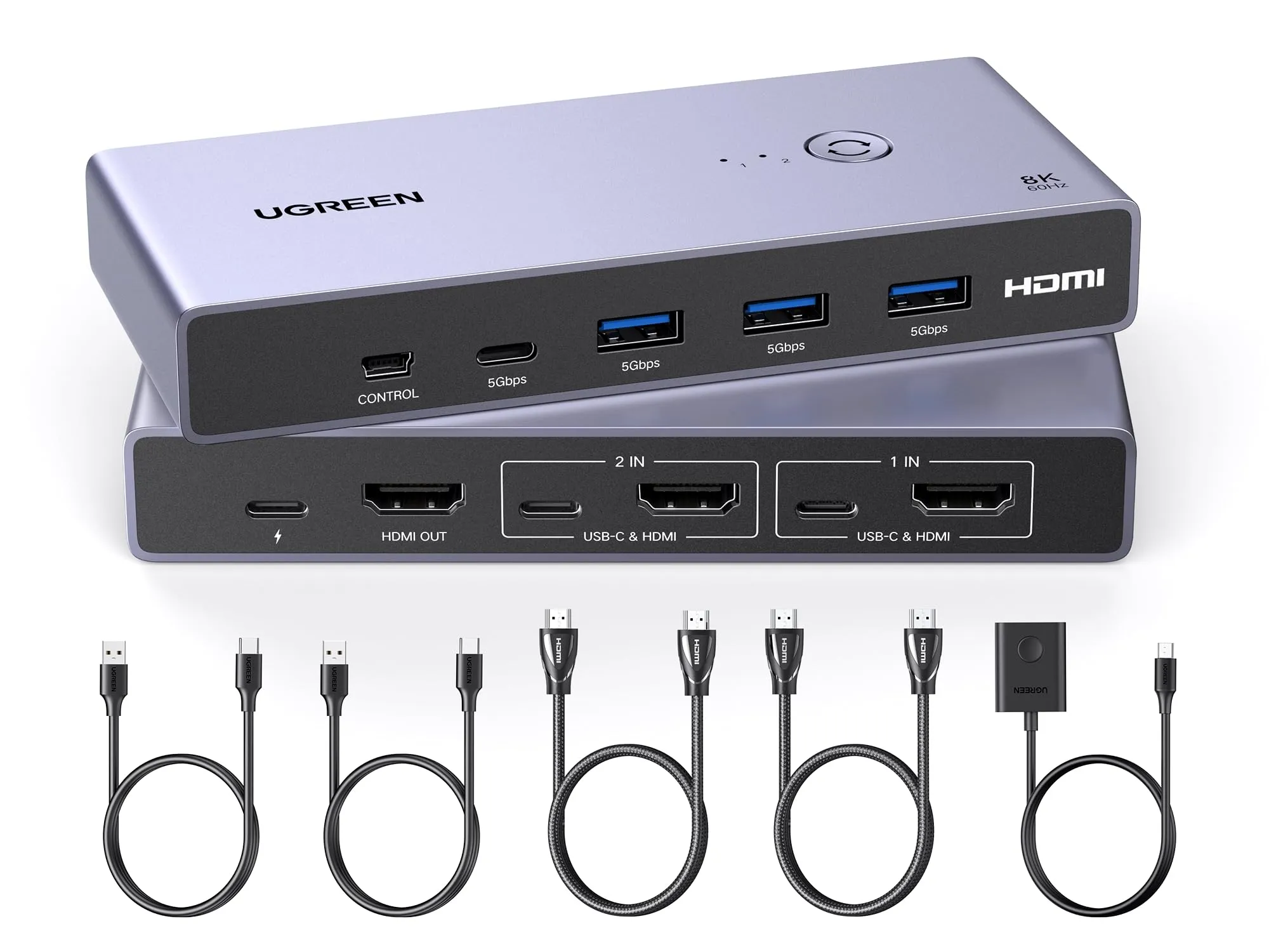 UGREEN 8K@60Hz KVM Switch HDMI with USB 3.0 Ports (3 USB-A + 1 USB-C Ports) Switch for 2 Computers Share 1 Monitor Keyboard Mouse Hard Drives