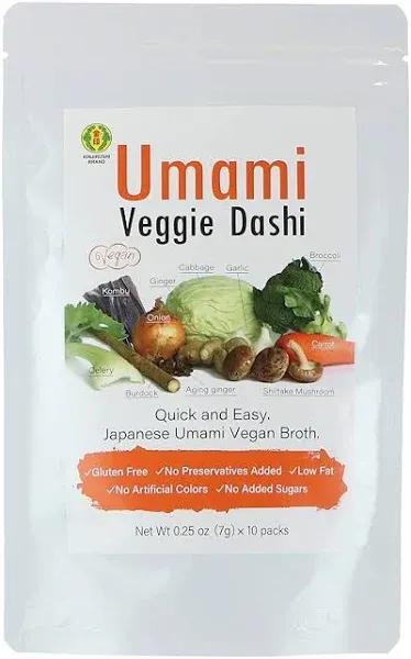 Kinjirushi Umami Veggie Dashi Soup Stock 2.47oz, (7g×10pcs) Vegan, Gluten Free,