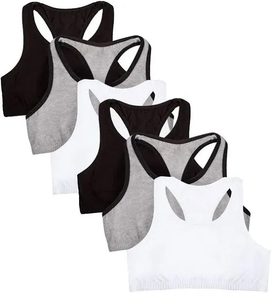 Fruit of the Loom Girls' 6-Pack Cotton Built-up Stretch Sports Bra