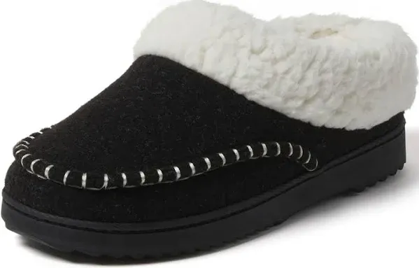 Dearfoams Women's Nyla Felted Plaid Moccasin Toe Clog Slippers