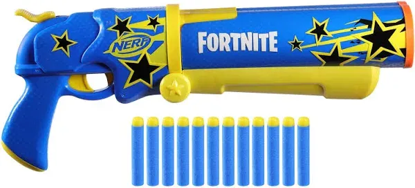 Nerf Fortnite Half Tone Hero Blaster, Bonus Code to Unlock Half Tone Hero Wrap in The Game, Break Open Loading, 12 Nerf Elite Darts, Fortnite Gifts (Amazon Exclusive)