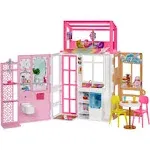 Barbie Doll House with Furniture & Accessories Including Pet Puppy, 4 Play Areas (Kitchen, Loft Bed, Bathroom & Dining Room)