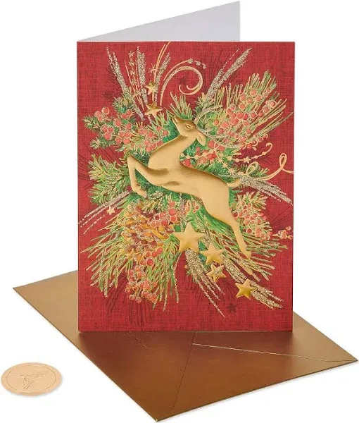 papyrus Christmas Cards Boxed Gold Holiday Reindeer Forest 12-Count