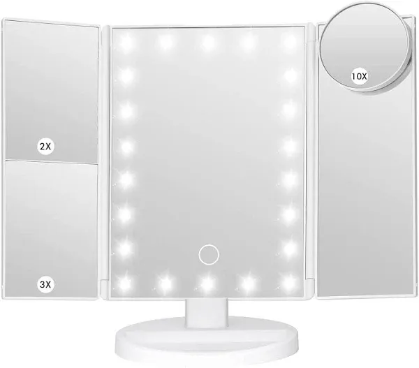 LeeWent Makeup Mirror Vanity Mirror with Lights, Bathroom Adjustable Brightness Mirrors 1x/2x/3x/10x Magnification and Touch Screen Trifold Makeup