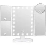 LeeWent Makeup Mirror Vanity Mirror with Lights, Bathroom Adjustable Brightness Mirrors 1x/2x/3x/10x Magnification and Touch Screen Trifold Makeup